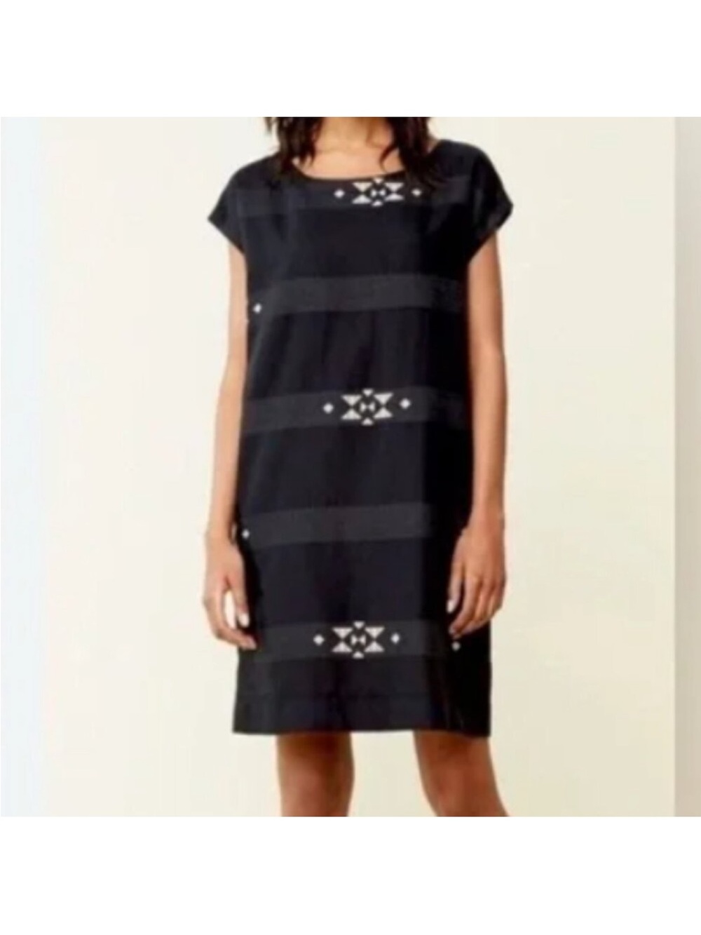 Women’s Eileen Fisher Black Organic Cotton Aztec Print Shift Dress Size M
